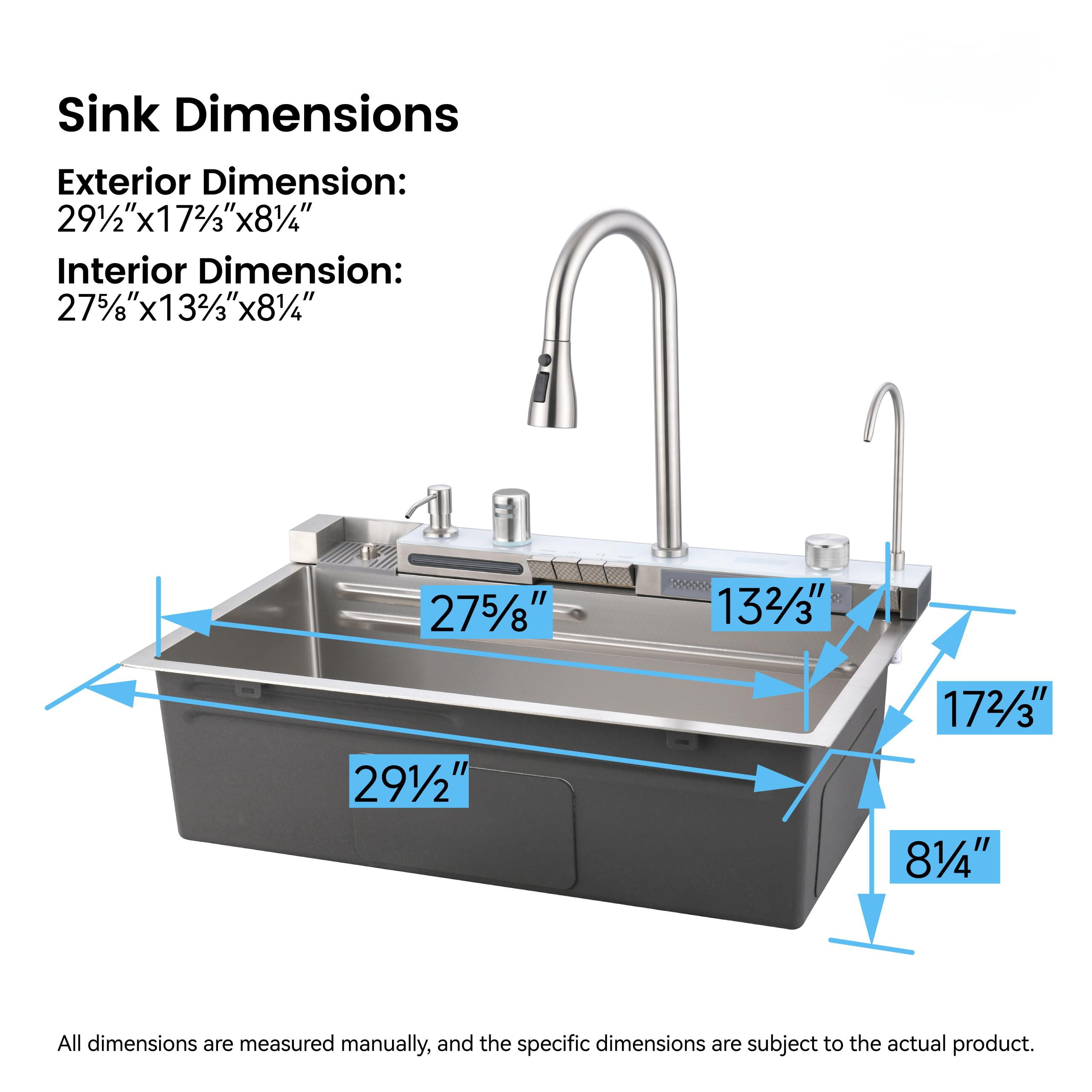 Pull-out Faucet Single Bowl Sink, Kitchen Vegetable Sink 304 30"x18" Whale Waterfall Sink Stainless Steel Dish Sink wIth Dishwasher Accessories Household Vegetable Washing Basin, Dark Gray