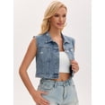 thumbnail image 2 of DARING DIVA Women's Button Down Washed Sleeveless Jean Jacket S Gray Blue, 2 of 7
