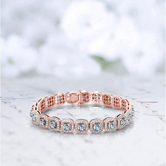 18K Aquamarine Tennis Bracelet For Women Silver Gold Anniversary Wedding Engagement Party Gift Mom