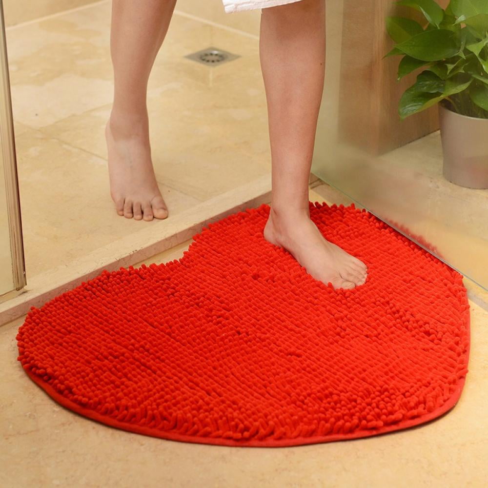 Heart-shaped Bathmat Valentine's Day Decor Bathroom Rug Non-Slip Door Mat 16x24" 