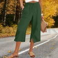 thumbnail image 5 of Womens Linen Capri Pants with Side Slits Pockets Drawstring Lightweight Beach Casual Summer Capris Sweatpants (XL, Army Green), 5 of 8