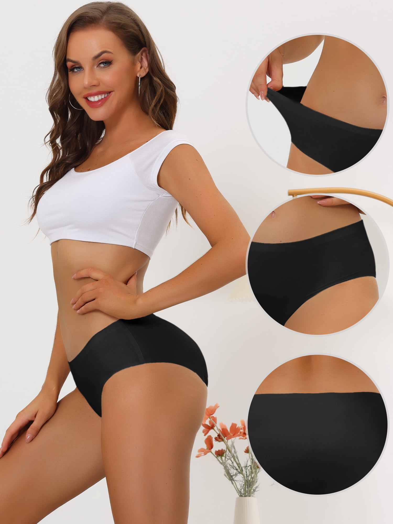 DARING DIVA Women's No Show Elastic Waist Brief Panties Breathable L Black