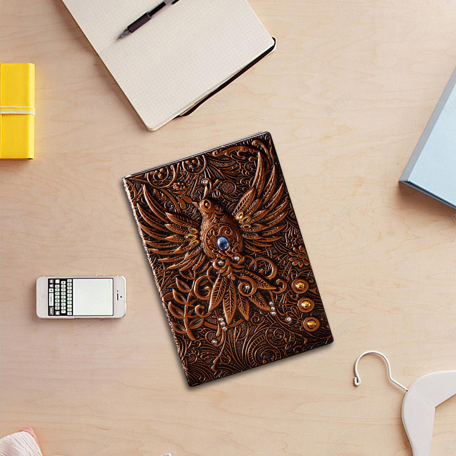 Clearance a notebook under $6,A5 (5.5" X 8.3") Embossed Journals Vintage Notebook Retro Leather Bronze Diary 100 Sheets Paper Hardcover Travel Notepad For Writing Sketchbook Collection Gift Dec