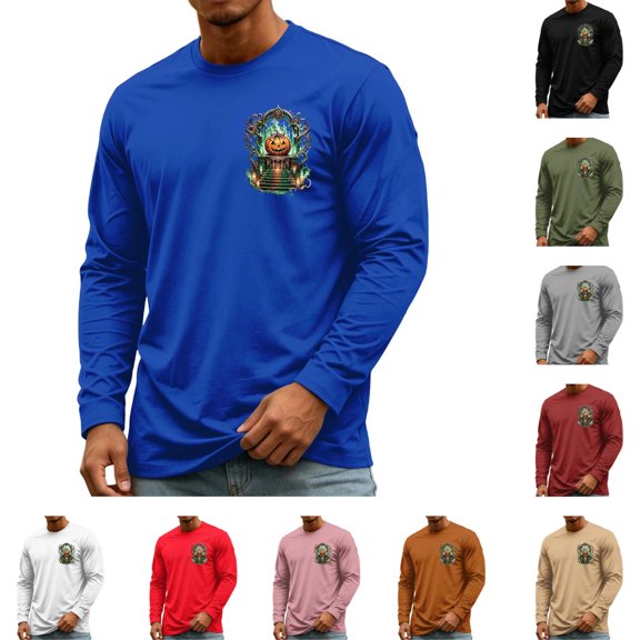 YNGKMEA Men's T-Shirt Long Sleeve Crew Neck Basic Tee Shirts Fashion Casual Pumpkin Print Top