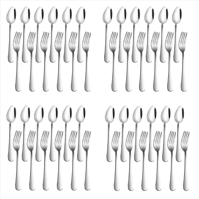 Juego de 48, Tenedores y Cucharas para Cena de Acero Inoxidable, Juego de Cubiertos de Tenedores y Cucharas (7 Pulgadas) de Alta Resistencia para Servicio Pesado