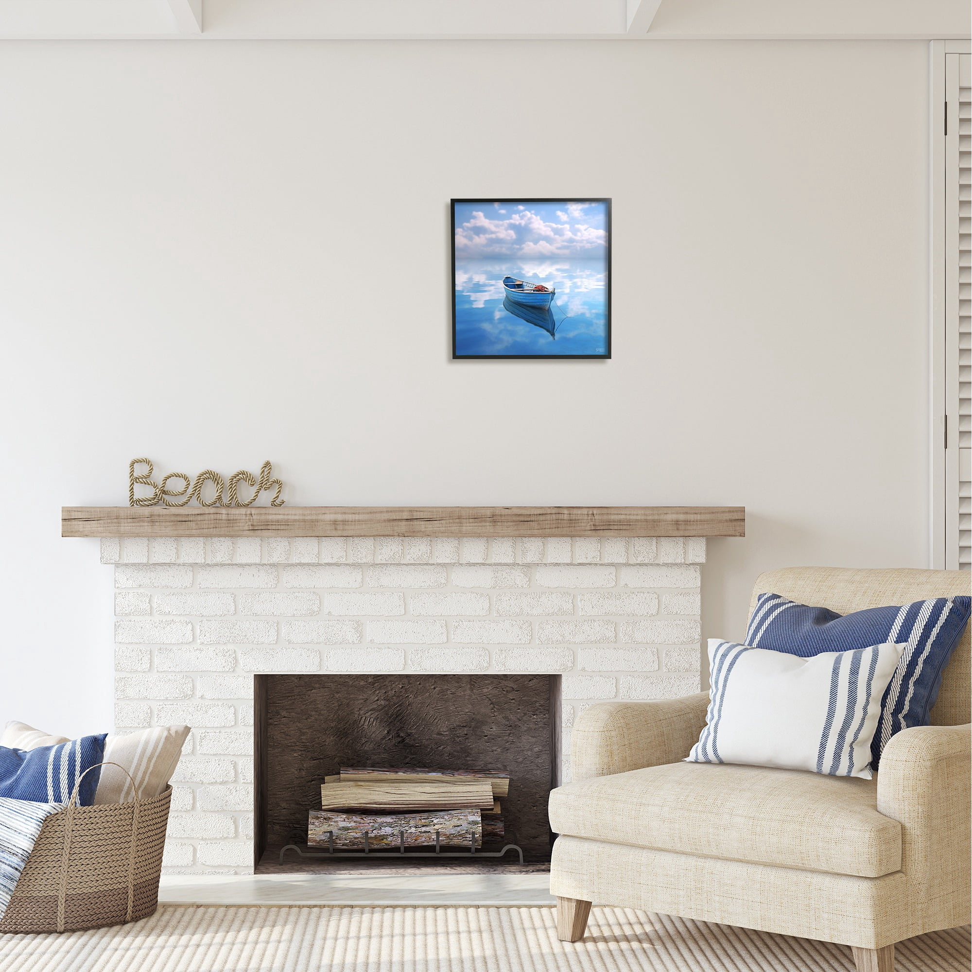 Stupell Industries Lone Boat on Cloudy Sea Transportation Painting Black Framed Art Print Wall Art, 17 x 17