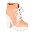 thumbnail image 1 of Qupid CB98 Women Suede Perforated Lace Up Lug Sole Chunky Heel Platform Sneaker Bootie, 1 of 5