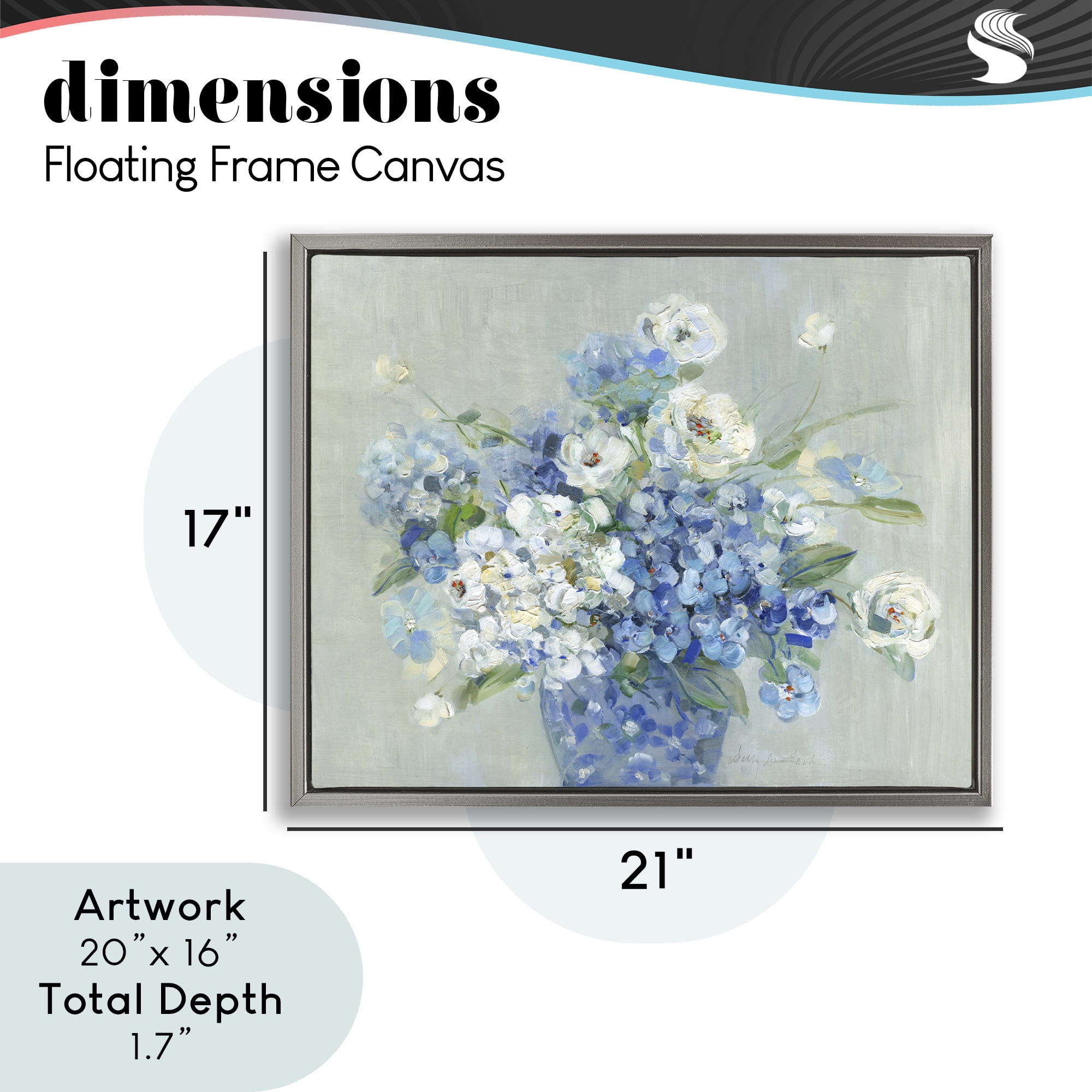 Stupell Industries Serene Blue And White Bouquet Gray Framed Floater Canvas Wall Art, design by Sally Swatland
