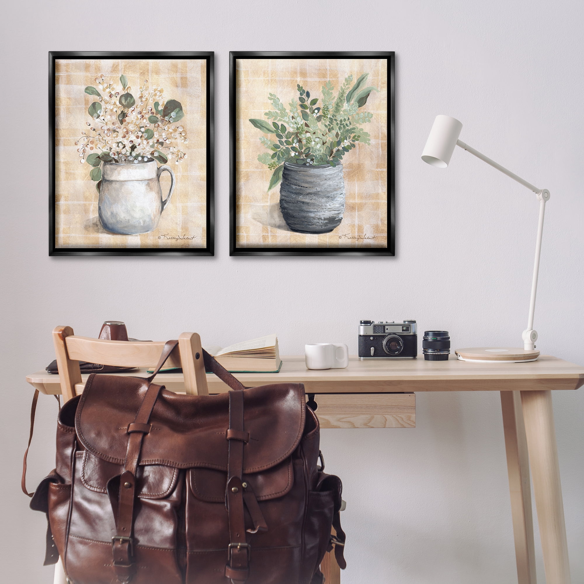 Stupell Industries Traditional Flowers Pitcher Pot Plants & Flowers Painting Black Floater Framed Canvas Art Print Wall Art, 31 x 25, Set of 2