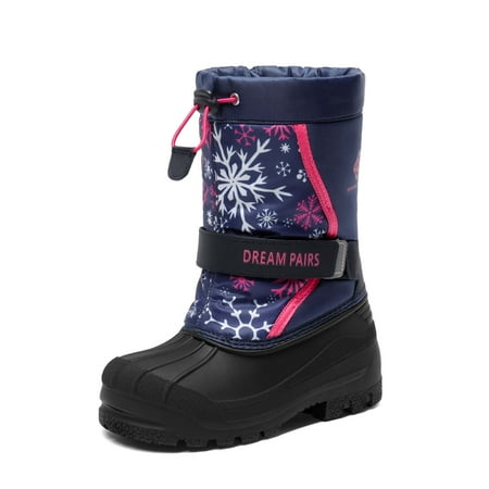 

DREAM PAIRS Mid Calf Waterproof Winter Snow Boots Kamick for Big Kid Boys & Girls. color Navy/Fuchsia size 5.