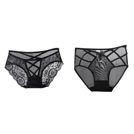 (2-Pack) Kcodviy Womens Underwear Black Cotton Womens Panties Lace Panties High Waisted Bikini Underwear Women Plus Size Ladies Brief Lift Underwear Women for Women