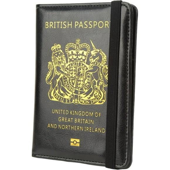 Huggegwe Portefeuille de Passeport Bloquant, Organisateur de Voyage en Cuir PU Imperméable avec Ceinture Élastique, Tient Cartes d'Identité, Cartes de Crédit et Carte de Vaccin CDC CJB91-44845