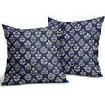 thumbnail image 2 of Navy Blue Floral Block Print Pillow Covers 16x16 Inch Set of 2, Vintage Flower Pattern Decorative Throw Pillowcases Outdoor Farmhouse Cushion Covers Spring Summer Rustic Sofa Couch Bed Decor, 2 of 5