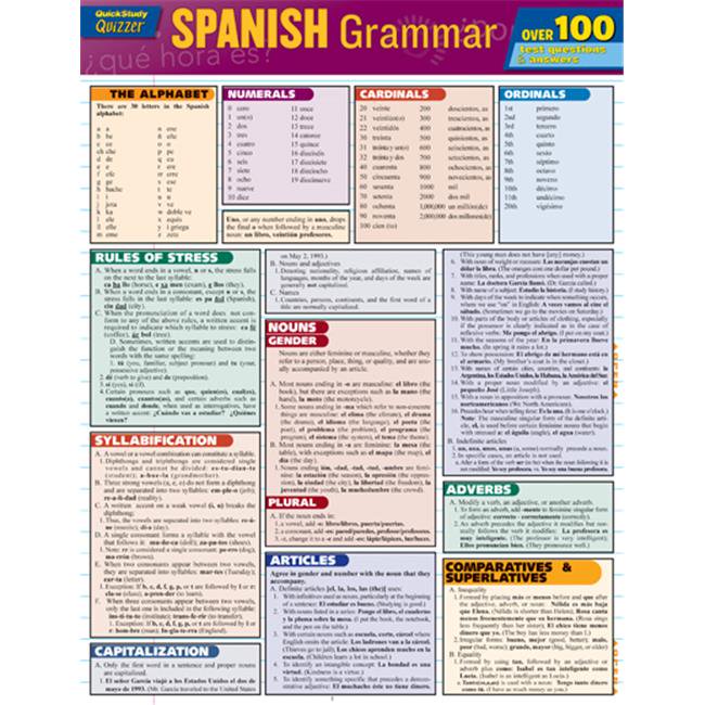 BarCharts 9781423217428 Spanish Grammar Quizzer Quickstudy Easel