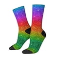 thumbnail image 2 of Uemuo Rainbow Glitter Pattern Women's Crew Socks, Soft Durable Breathable Moisture-Wicking with Odor Control Cotton socks, 2 of 9