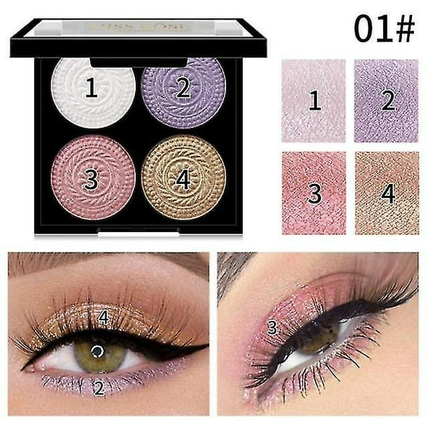 Paleta de sombras de ojos HUOGUO, 4 colores, brillante y perlado mate