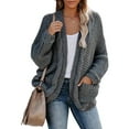 thumbnail image 2 of Women Open Front Long Sleeve Chunky Knit Cardigan Sweaters Outwear with Pockets, 2 of 5