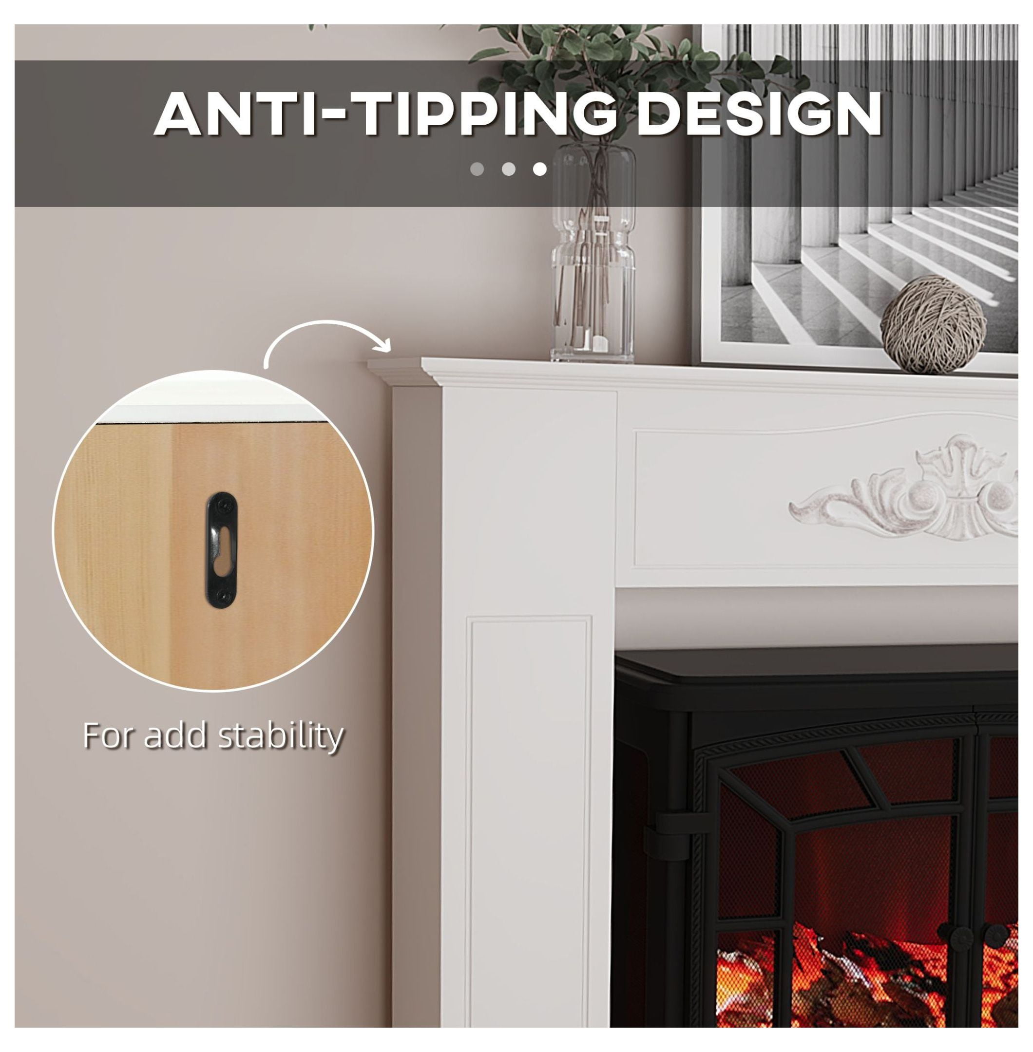 Fir Wood Fireplace Mantel Surround 44.75", Distressed White, Freestanding Electric Fireplace, Living Room Decor
