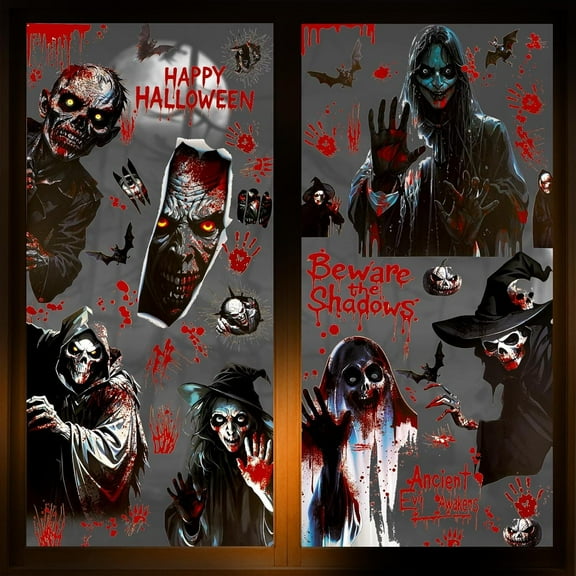 HOWAF 8 Sheets Halloween Bloody Window Clings, Scary Zombie Hand Prints Foot Prints Window Stickers for Halloween Haunted House Party Decor, Spooky Bloody Windows Decals for Bathroom Wall Floor