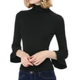 thumbnail image 5 of INSPIRE CHIC Women's Turtle Neck 3/4 Ruffle Sleeves Pullover Slim Rib Knit Sweater XL Black, 5 of 8