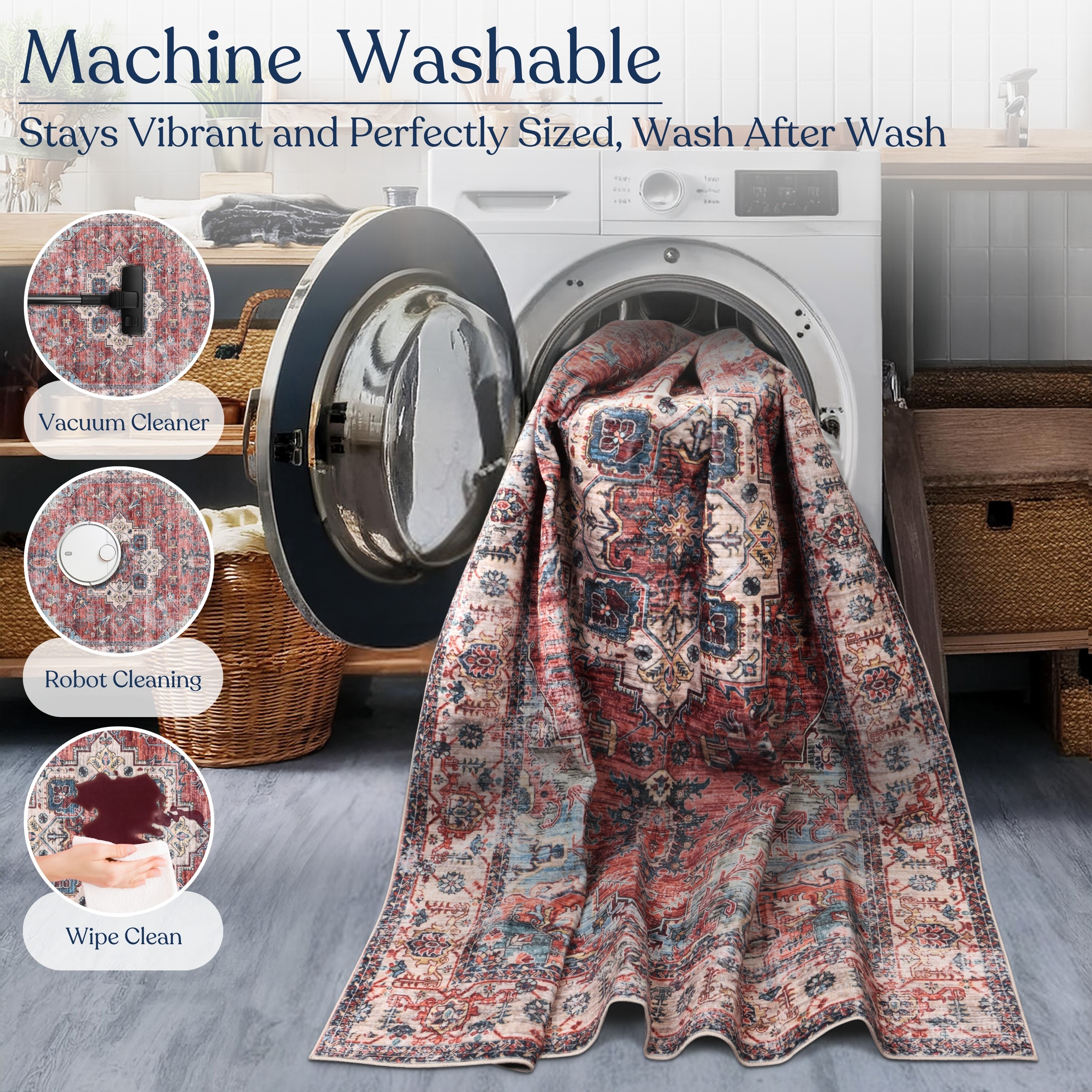 Delara 5'x7' Machine Washable Area Rug, Soft & Durable, Non-Slip, Stain Resistant, Persian Sunset, for Bedroom, Living & Dining Room