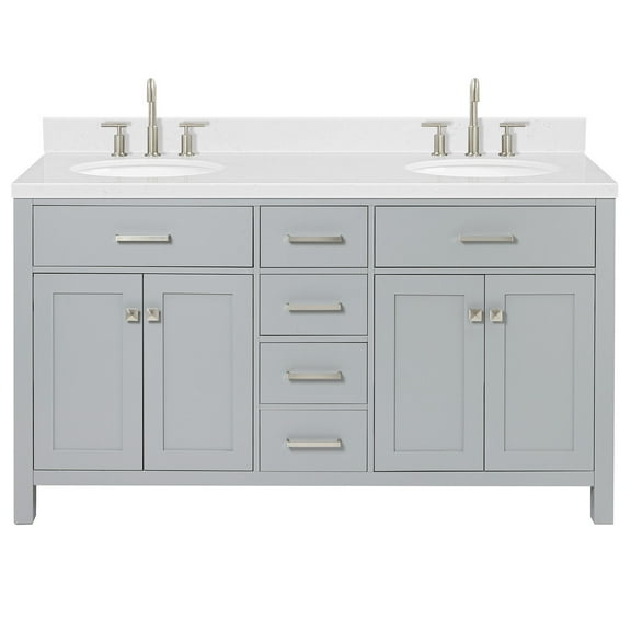 Ariel H060dcqovo Bristol 60" Free Standing Double Basin Vanity Set - Grey