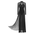 thumbnail image 2 of Doomiva Womens Lyrical Dance Dress Sequin Long Sleeve Tulle Flowy Maxi Long Dress Black M, 2 of 7
