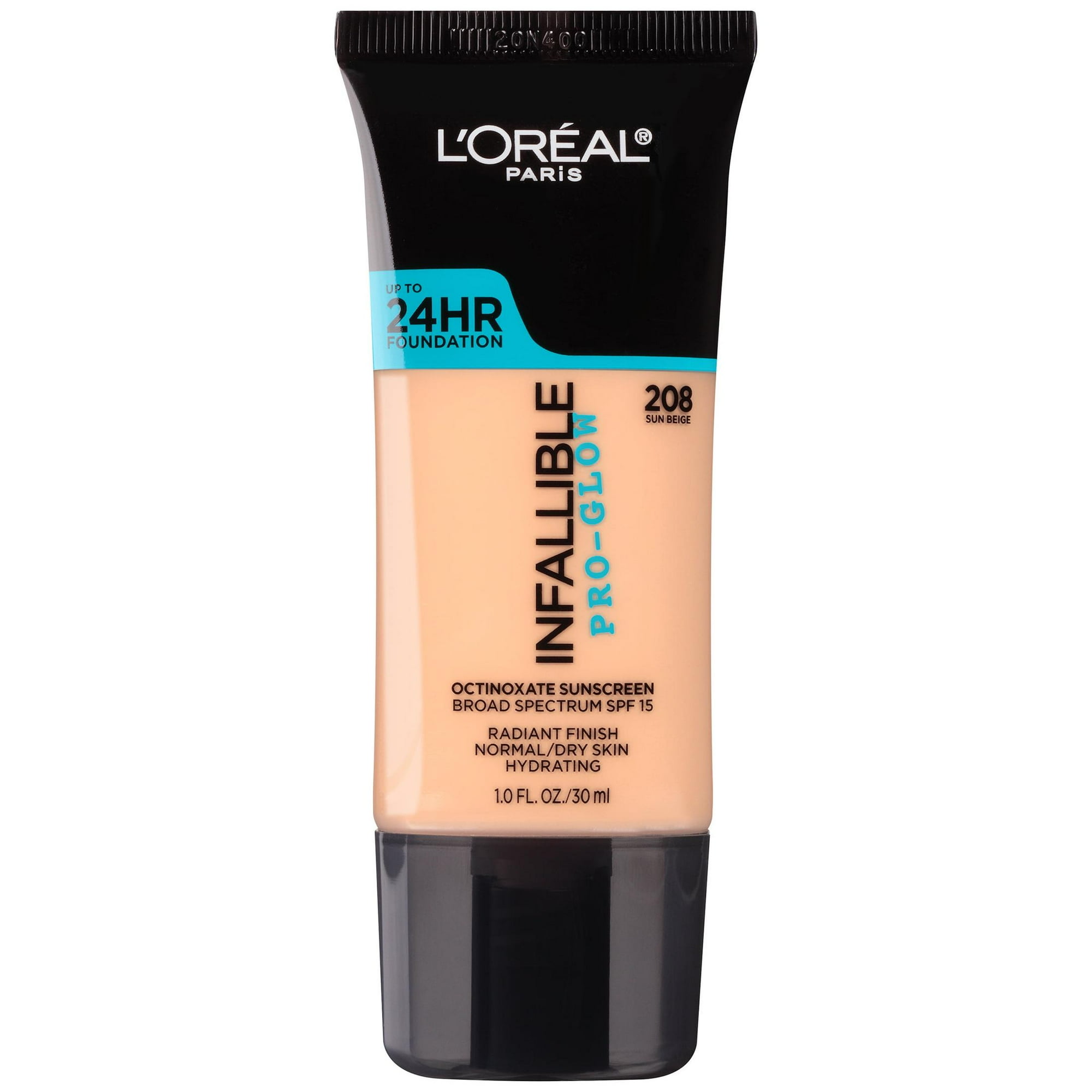 L'Oreal Paris Infallible Pro-Glow SPF Liquid Foundation, 24hr Coverage, Sun Beige, 1 fl oz