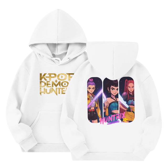 Moonsky Sudadera con capucha y cordón HUNTRX, estampado de grupo de chicas coreanas, jersey corto, suave y cómodo, top de manga larga para primavera y otoño. Blanco 140