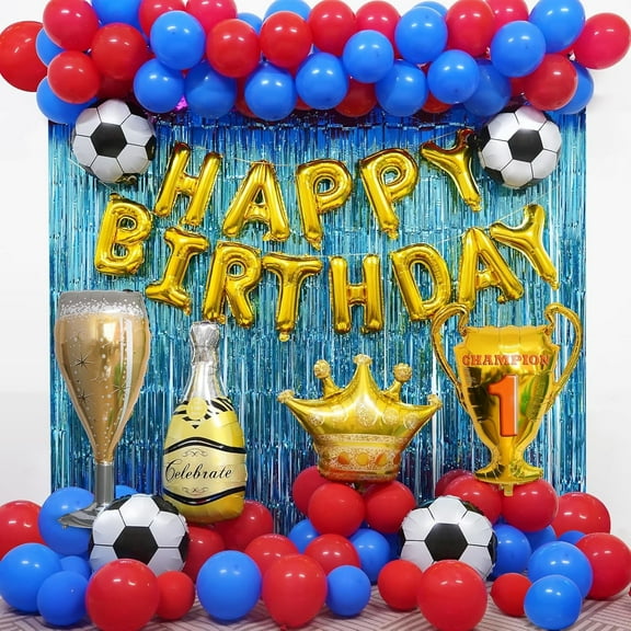 Frantlna Soccer Birthday Party Decorations Supplies, Blue and Red Balloons Arch Banner Backdrop Kit