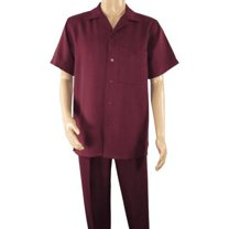 Men 2pc Walking Leisure Suit Short Sleeves By DREAMS 255-06 Solid Burgundy