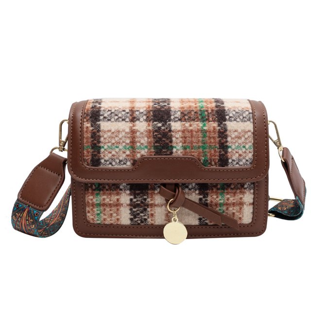 Bolso de mensajero pequeño para mujer nueva moda bolso de mensajero de poliéster bolso de punto a cuadros bagbrown