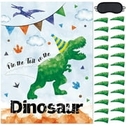 Pin The Tail on The Dinosaur Party Game - 20'' x 29'' Dinosaur Party Games for Kids Boys with 24 PCs Tails Watercolor Dino Birthday Party Supplies for Wall Home Room Decorations