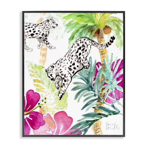 Stupell Industries Tropical Island Cheetahs Black Framed Giclee Art, design by Lanie Loreth