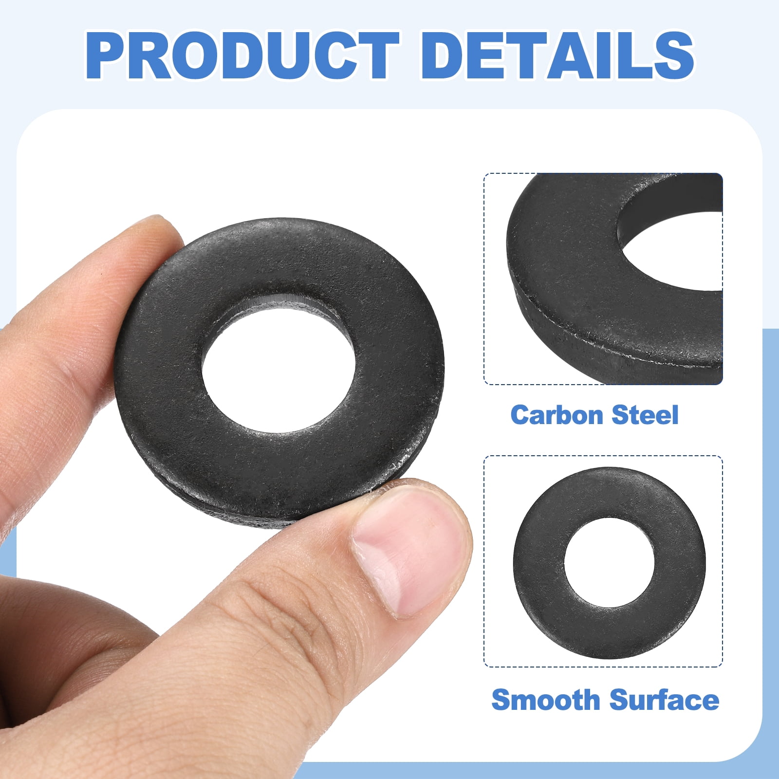 Uxcell 12pcs Black Flat Washer for M18 Screw, Steel Metal Washers 18mm ID 40mm OD 6mm l for Industrial, Screws Bolts
