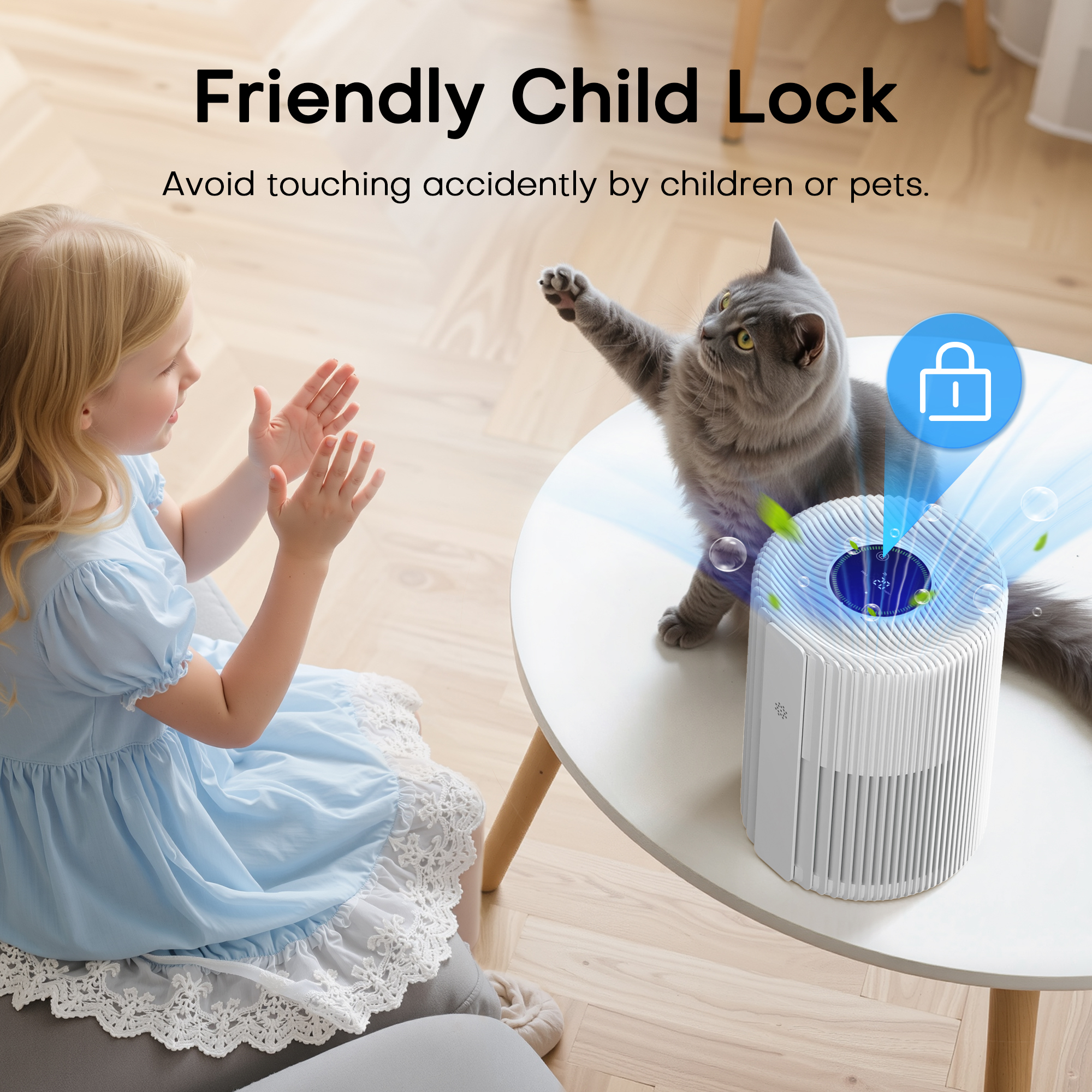 Breezome Air Purifiers for Home , Hepa Air Filter with PM 2.5 Display Air Quality Sensors, Air Cleaner for Dust, Smoke, Pets Hair, Pollen,Bedroom,Office,White