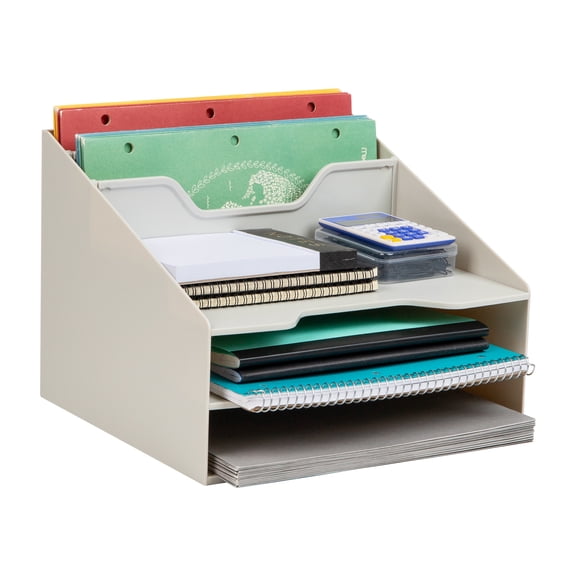Mind Reader Desktop Organizer, Vertical File Holder, Paper Trays, Office, Plastic, 12.5"L x 11.75"W x 9.5"H, Beige