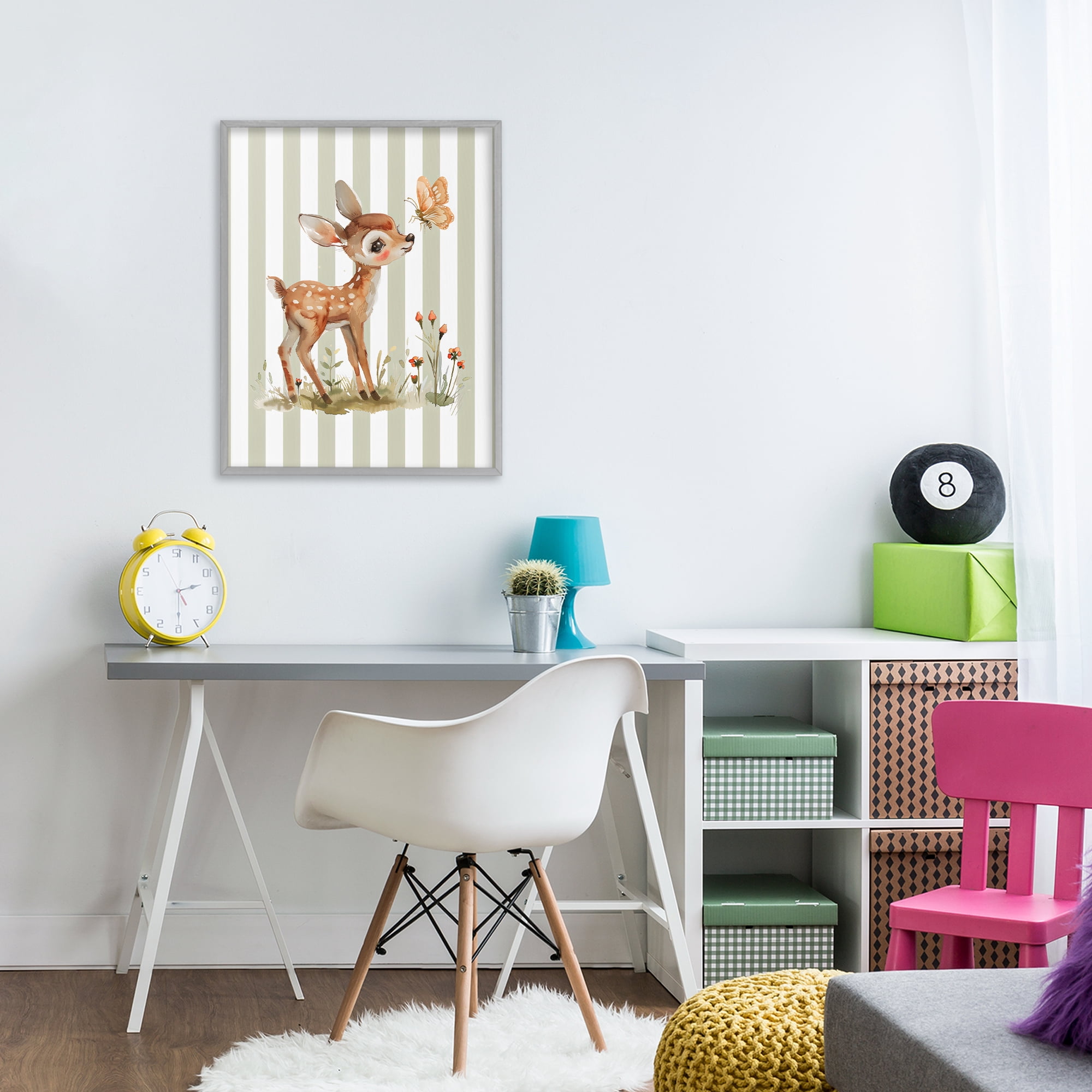 Stupell Industries Baby Deer with Butterfly Gray Framed Giclee Art, design by LSR Design Studio