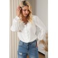 thumbnail image 4 of Women's White Lace Crochet Trim Deep V Neck Textured Blouse, 4 of 5