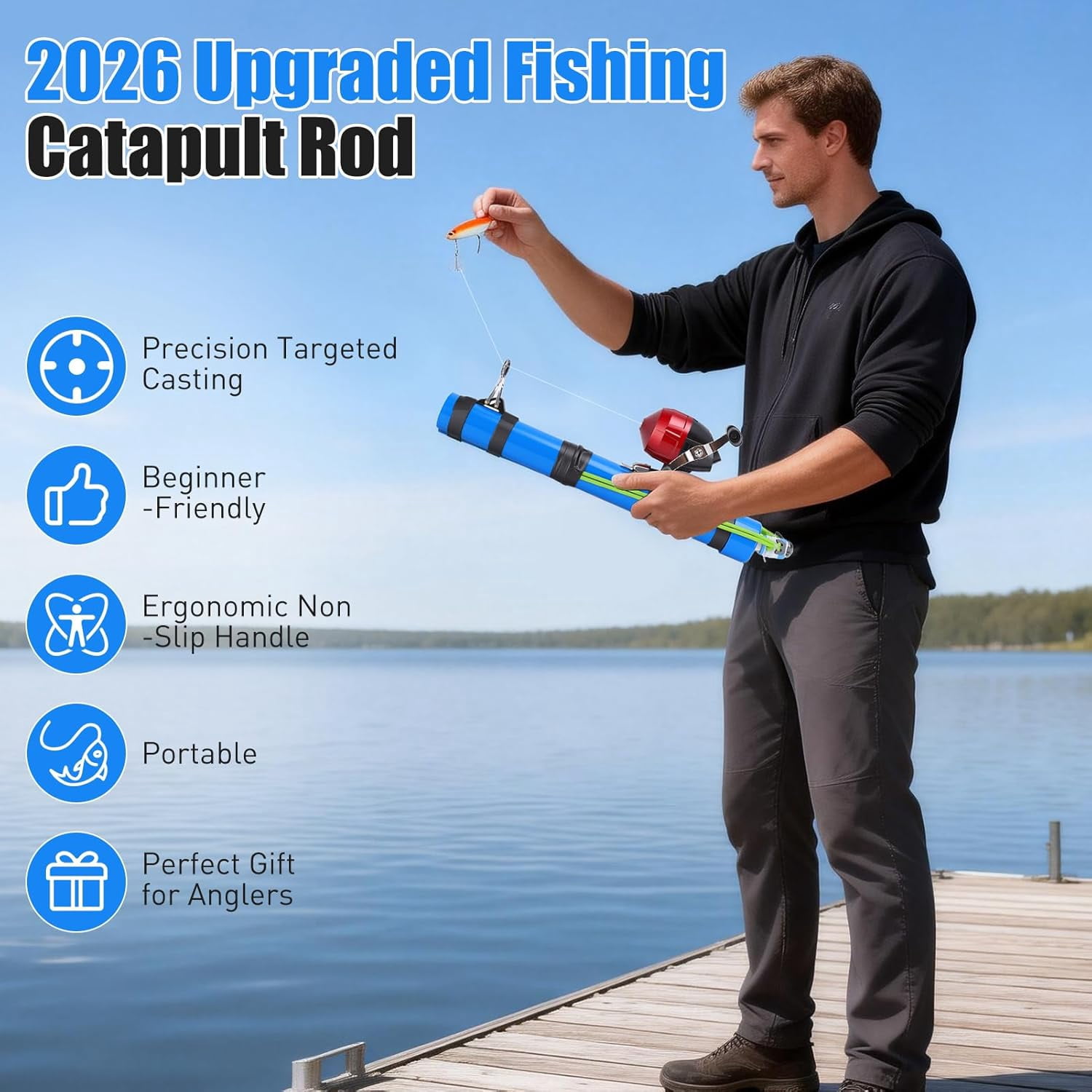Catapult Fishing Rod, Compact Telescopic Slingshot Pole with Ergonomic Handle, Portable Survival Gear for Saltwater & Freshwater