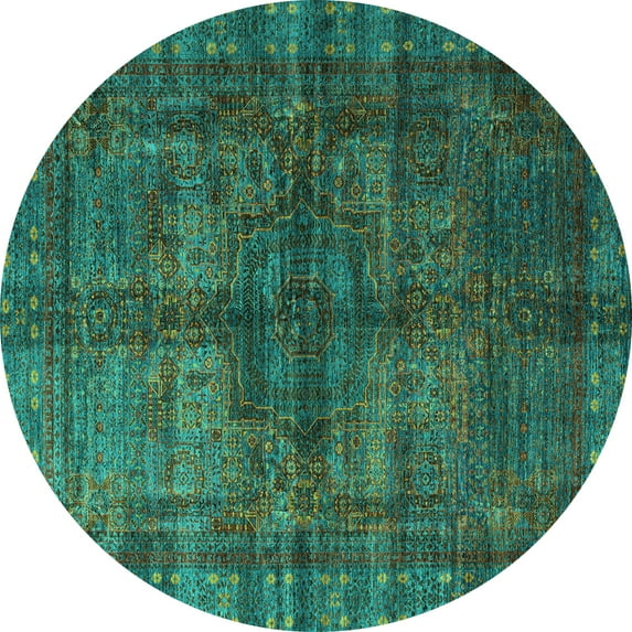 Ahgly Company Indoor Round Oriental Turquoise Blue Modern Area Rugs, 7' Round