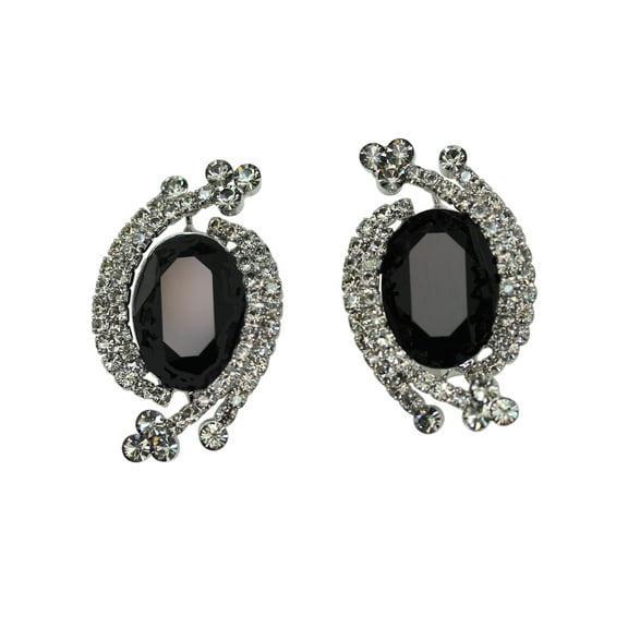Faship Statement Black Crystal Floral Clip On Earrings