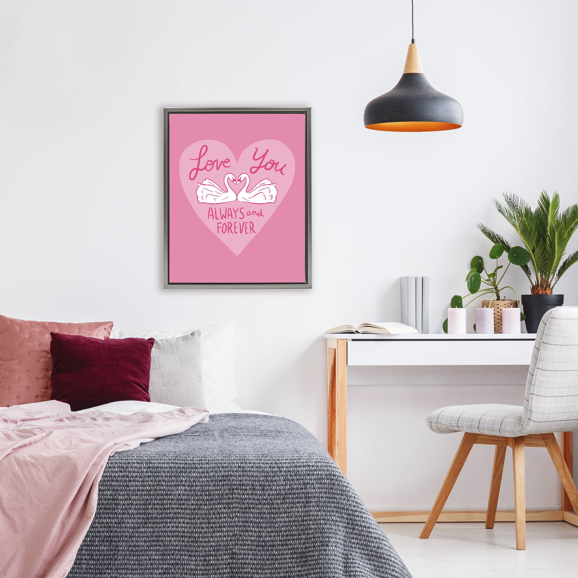 Always & Forever Swans Gray Framed Floater Canvas Wall Art, design by Juliet Meeks