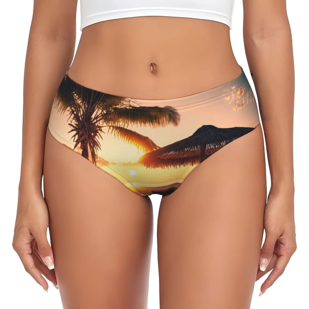 Balery Hawaiian Sunset Beach Ropa Interior de Algodón para Mujer con Dibujo – Braguitas Cómodas y Elásticas, Estilo Clásico-4X-Large