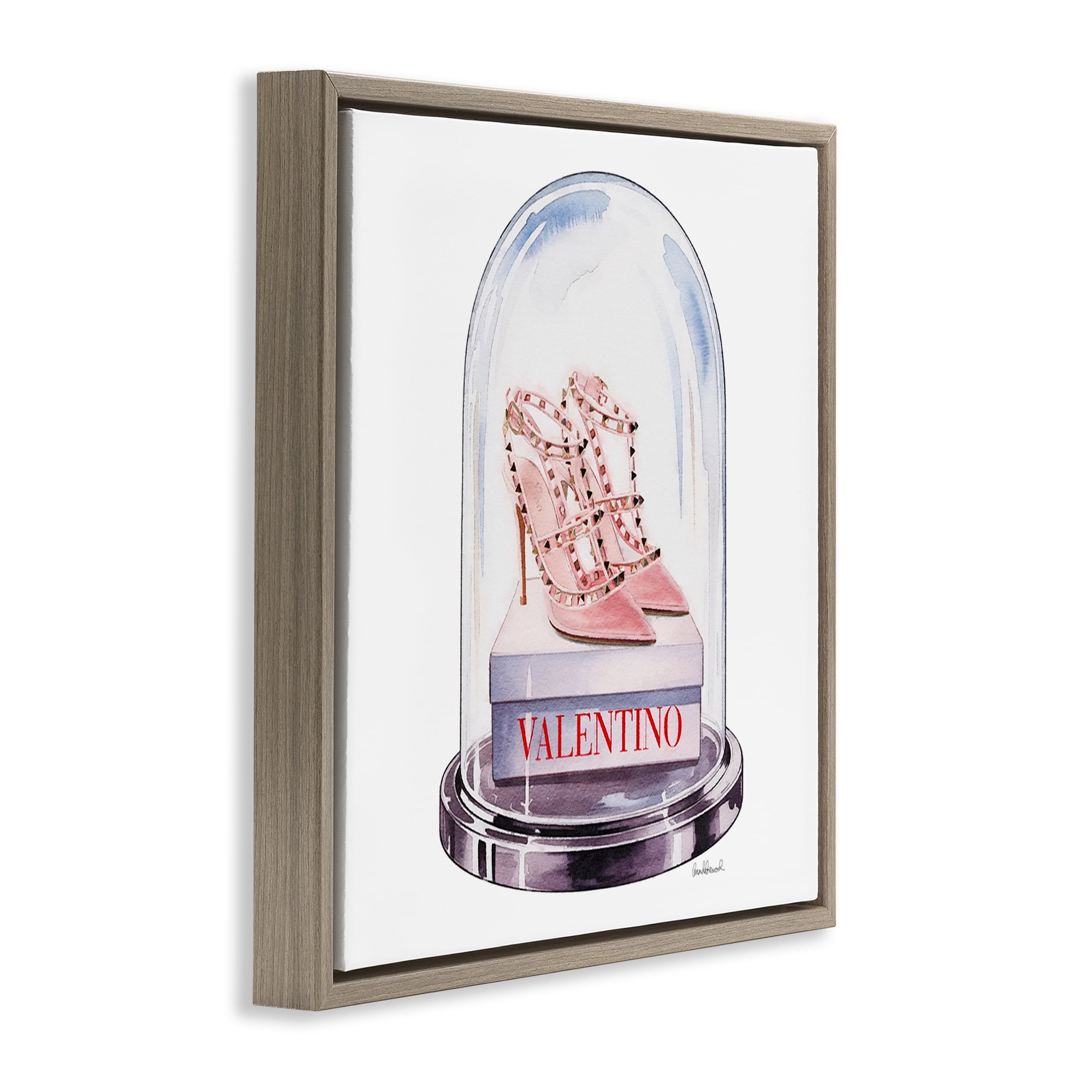 Stupell Industries Pink Heels in Bell Jar Brown Framed Floater Canvas Wall Art, design by Amanda Greenwood
