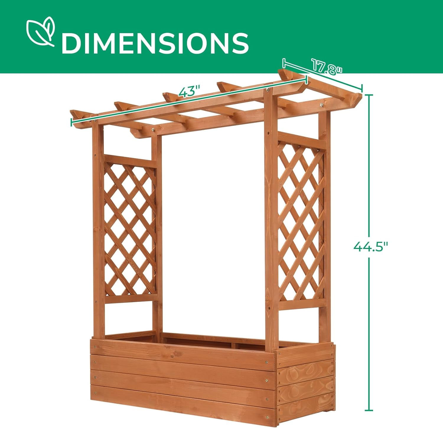 HJTER Raised Garden Bed with Trellis, Wood Planter Box with Hanging Roof, Side Trellis and Drainage Holes, Above Ground Elevated Garden Bed for Outdoor Climbing Plants Vines Vegetables (Teak Color)