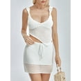 thumbnail image 3 of Women Knitted Skirt Set, V-neck Hollowed Irregular Hem Camisole with Elastic Waist Mini Skirt, 3 of 10