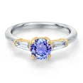 thumbnail image 3 of Gem Stone King 925 Silver and 10K Yellow Gold Blue Tanzanite and Lab Grown Diamond Engagement Ring for Women | 1.20 Cttw | Round 6MM | Gemstone December Birthstone | Size 9, 3 of 6