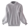 thumbnail image 1 of GDREDA Pull à Col Roulé Court pour Femmes Manches Lanterne Tricoté Côtelé Gris, Taille Unique, 1 of 3