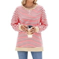 thumbnail image 2 of Sudadera Oversize para Mujer, Verano 2025, Cuello Redondo, Rayas, Larga, Aberturas Laterales, Sudaderas con Capucha Y2K Rojo y S, 2 of 10
